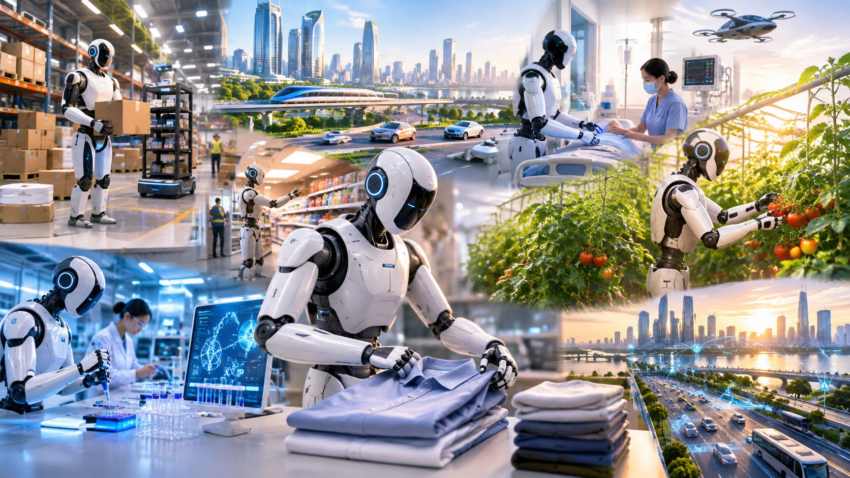 A white humanoid robot standing beside an engineer